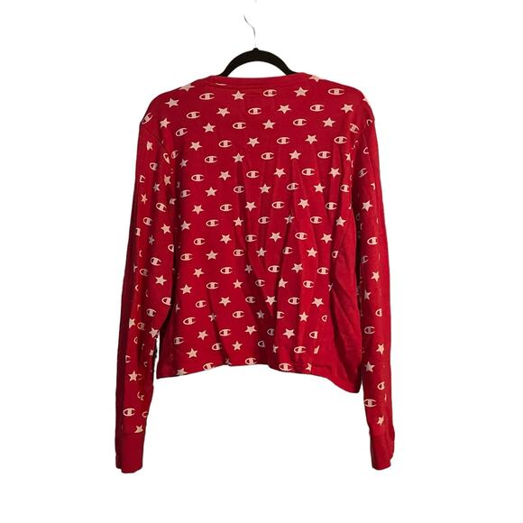 Champion Cherry Red Logo Print Sweatshirt Short Style XL Cotton Blend Streetwear - Picture 4 of 9